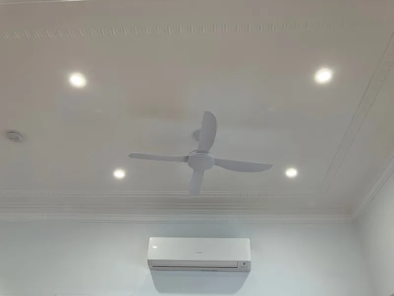 Split system air conditioner, ceiling fan and LED downlights in a rental property